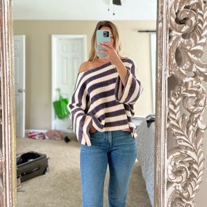 Off Shoulder Striped Sweater